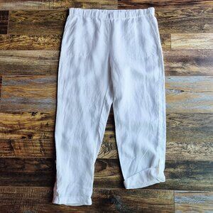 NWoT Pure Jill Linen Tapered Roll-Tap Hem Pants Elastic Waist Pocket White